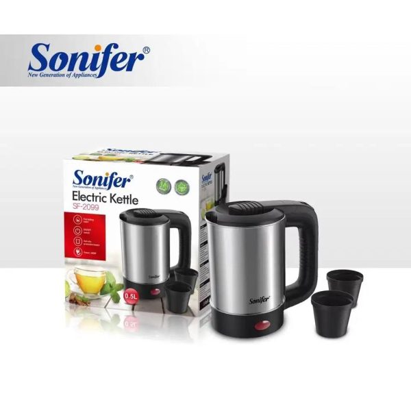 Sonifer SF-2099 household portable with 2 cups personal mini stainless steel travel electric kettle 0.5l - Image 5