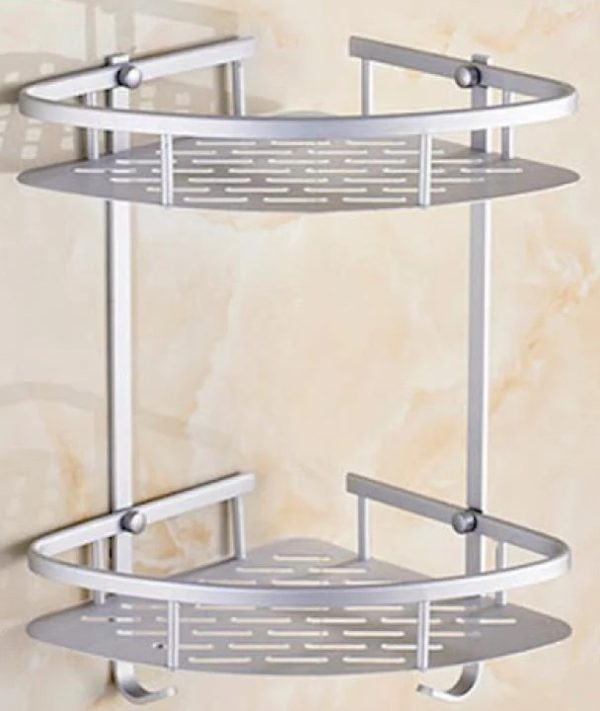 2 Layer Aluminum Multipurpose Kitchen Bathroom Corner Shelf - Image 2